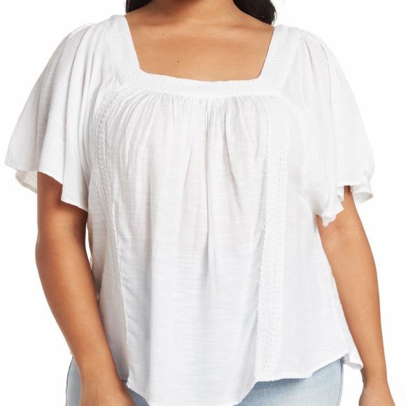 Philosophy Embroidered Flutter Sleeve Top Square Neck Blouse White Size 1X NEW - Picture 1 of 7